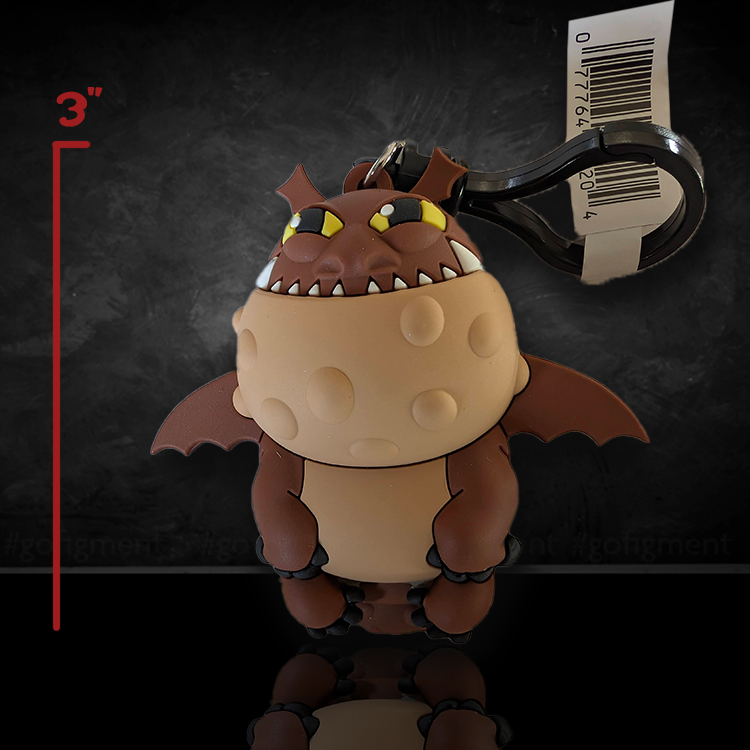 3-inch How to Train Your Dragon Meatlug bag clip made of hard PVC and foam with keychain attachment