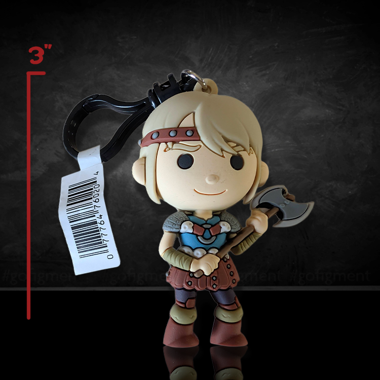 How to Train Your Dragon 3D Astrid figural bag clip with axe and durable PVC foam design standing 3 inches tall