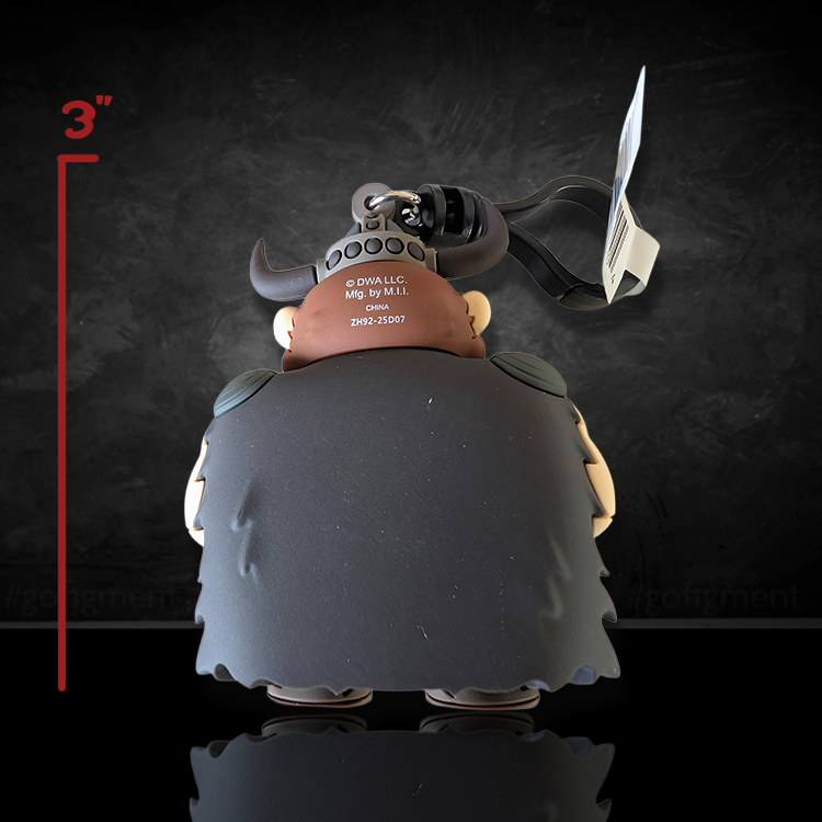 Back view of a 3-inch How to Train Your Dragon Stoick Haddock PVC foam bag clip with keychain attachment