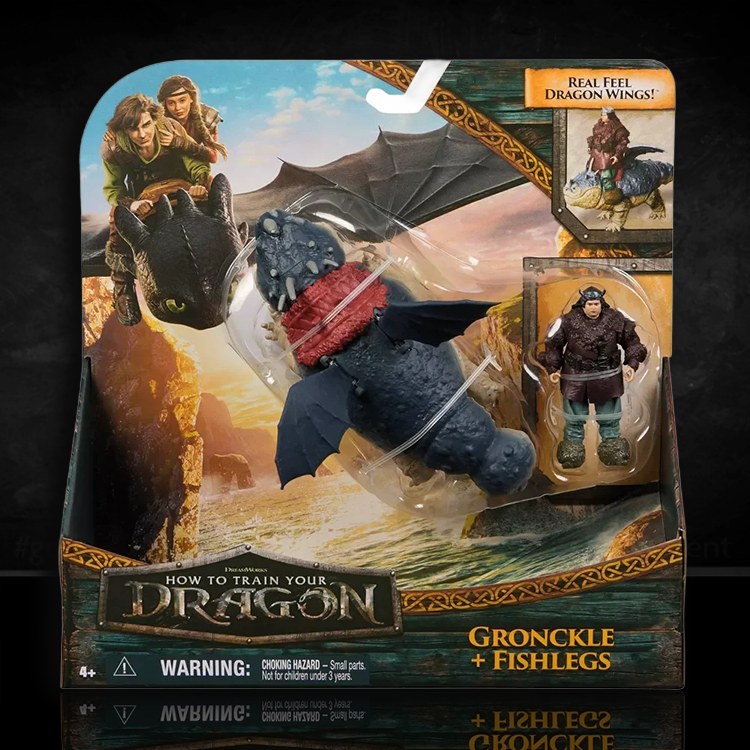 How to Train Your Dragon Gronckle Meatlug and Fishlegs action figures with poseable wings and rider figure