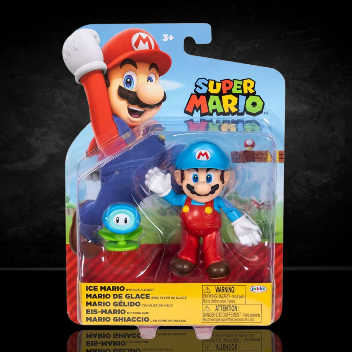 This is an image of Super Mario Wave 49 - Ice Mario with Ice Flower 4" Action Figure Collectible