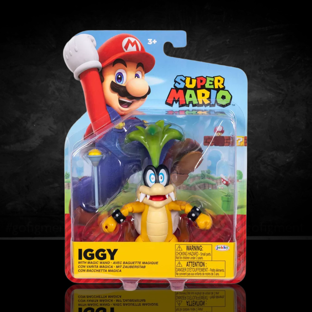 This is an image of Super Mario Wave 49 - Iggy with Magic Wand 4" Action Figure Collectible
