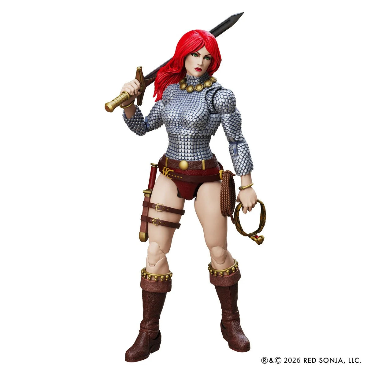Immortal Red Sonja 6" Boss Fight Studio Action Figure Epic HACKS with red hair chainmail armor sword and whip