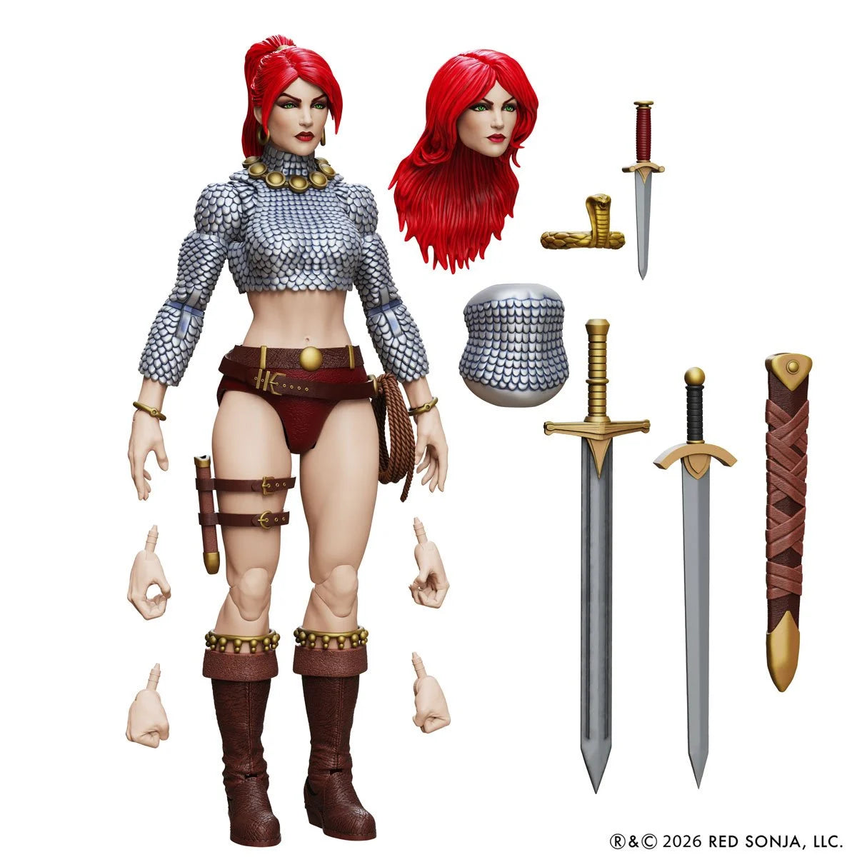 Immortal Red Sonja 6" Boss Fight Studio Action Figure Epic HACKS with swords and alternate head