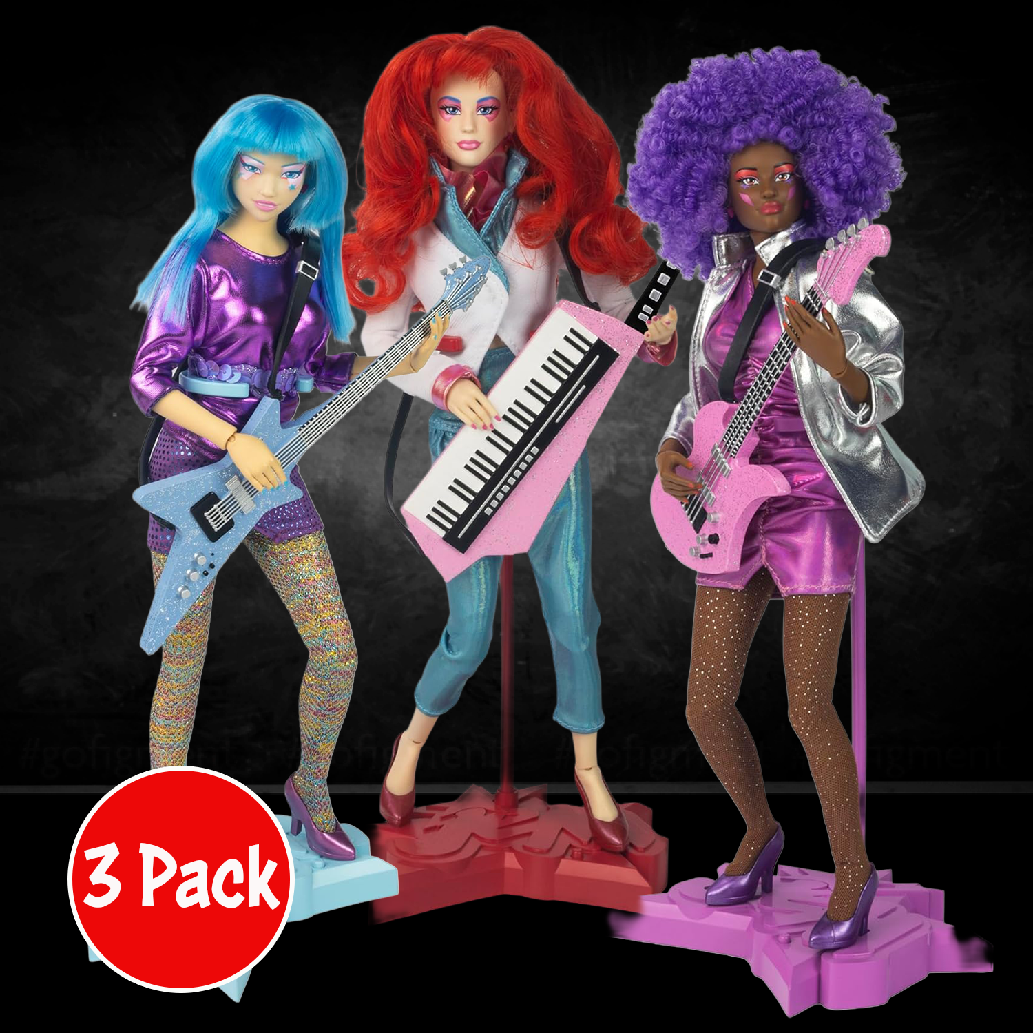 Jem and the Holograms Back Up 3 Pack BUNDLE Aja - Kimber - Shana 12-Inch Fashion Doll