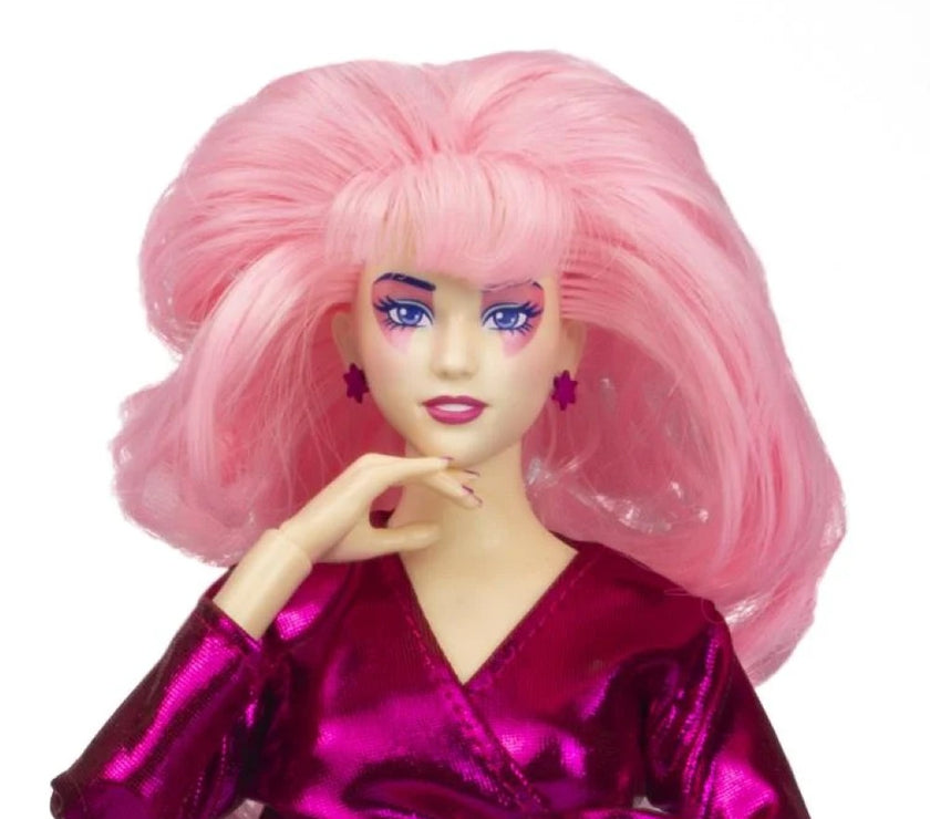 Jem and the Holograms 12 inch fashion doll with pink hair and shiny magenta outfit by Loyal Subjects