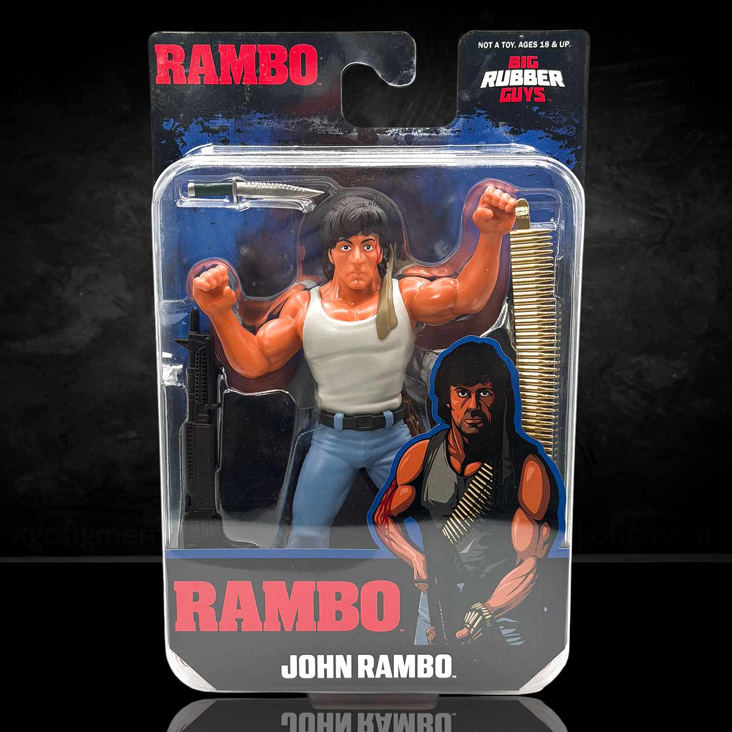Rambo Major Big Rubber Guys 1:9 Scale 8-Inch Posed Action Figure by Major with white tank top and blue pants in packaging