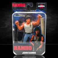 Rambo Major Big Rubber Guys 1:9 Scale 8-Inch Posed Action Figure by Major with white tank top and blue pants in packaging