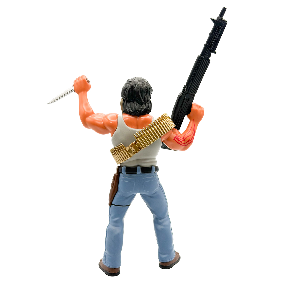 Rambo Major Big Rubber Guys 1:9 Scale 8-Inch Posed Action Figure by Major holding rifle and knife from back view