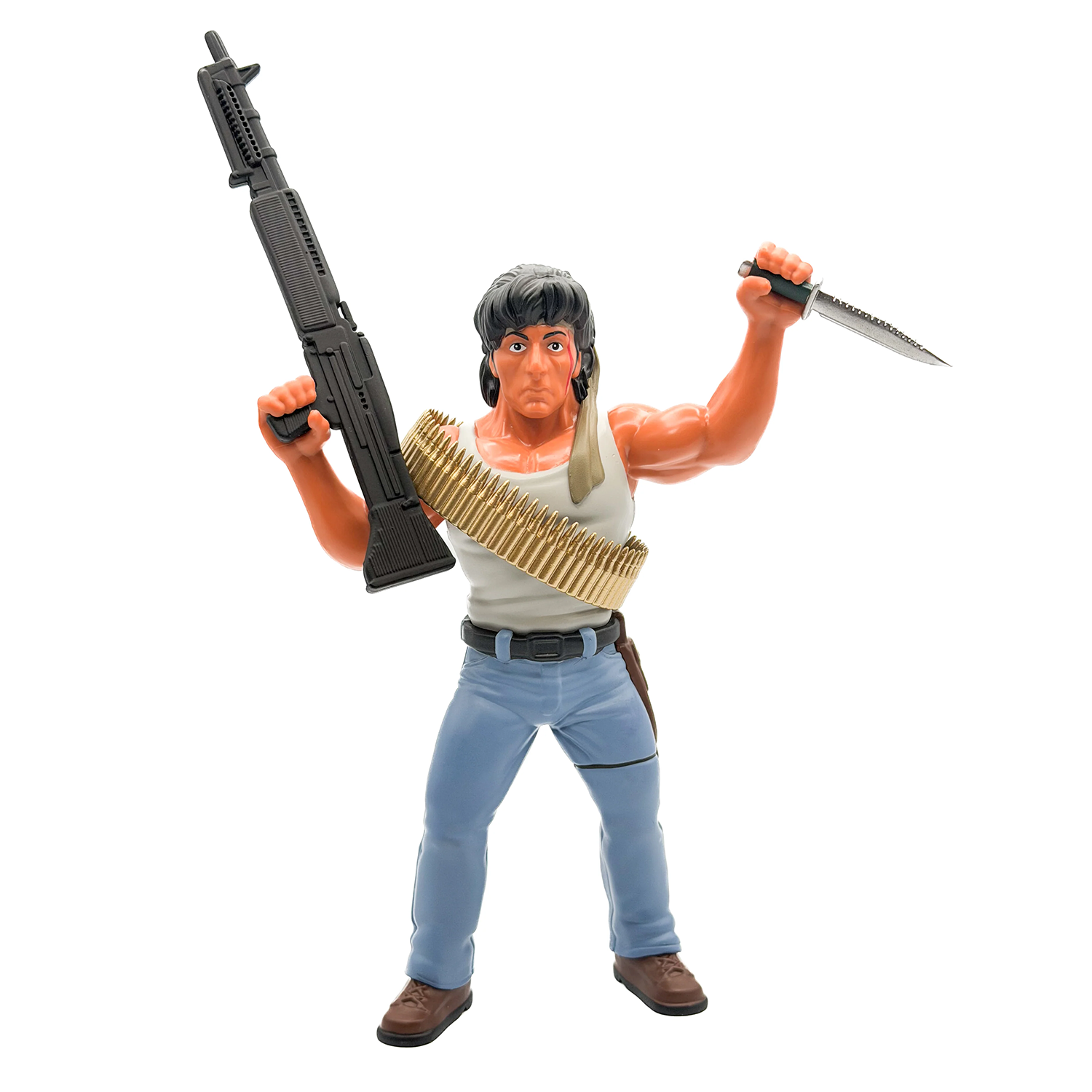 Rambo Major Big Rubber Guys 1:9 Scale 8-Inch Posed Action Figure by Major holding rifle and knife with bandolier accessory