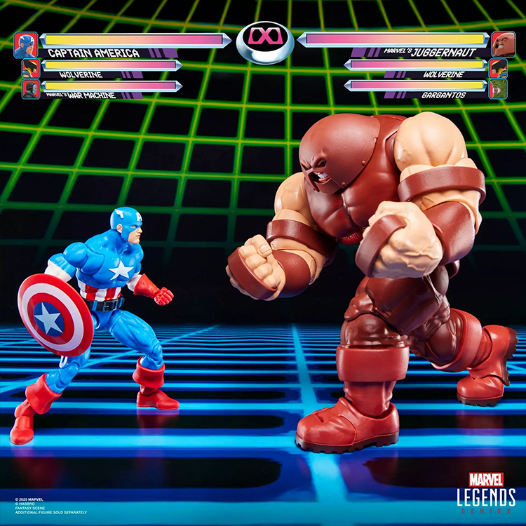 Juggernaut and Captain America Marvel Legends Gamerverse action figures posed in a retro arcade fight scene