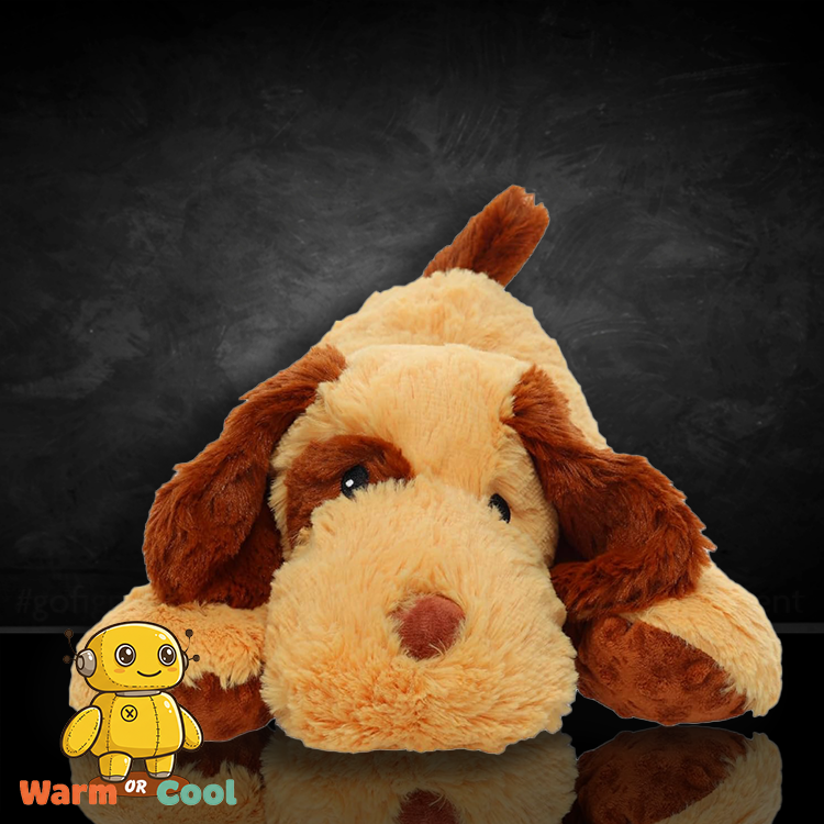 Soft and cozy jumbo dog plush with lavender scent, designed for comforting warmth and anxiety relief.