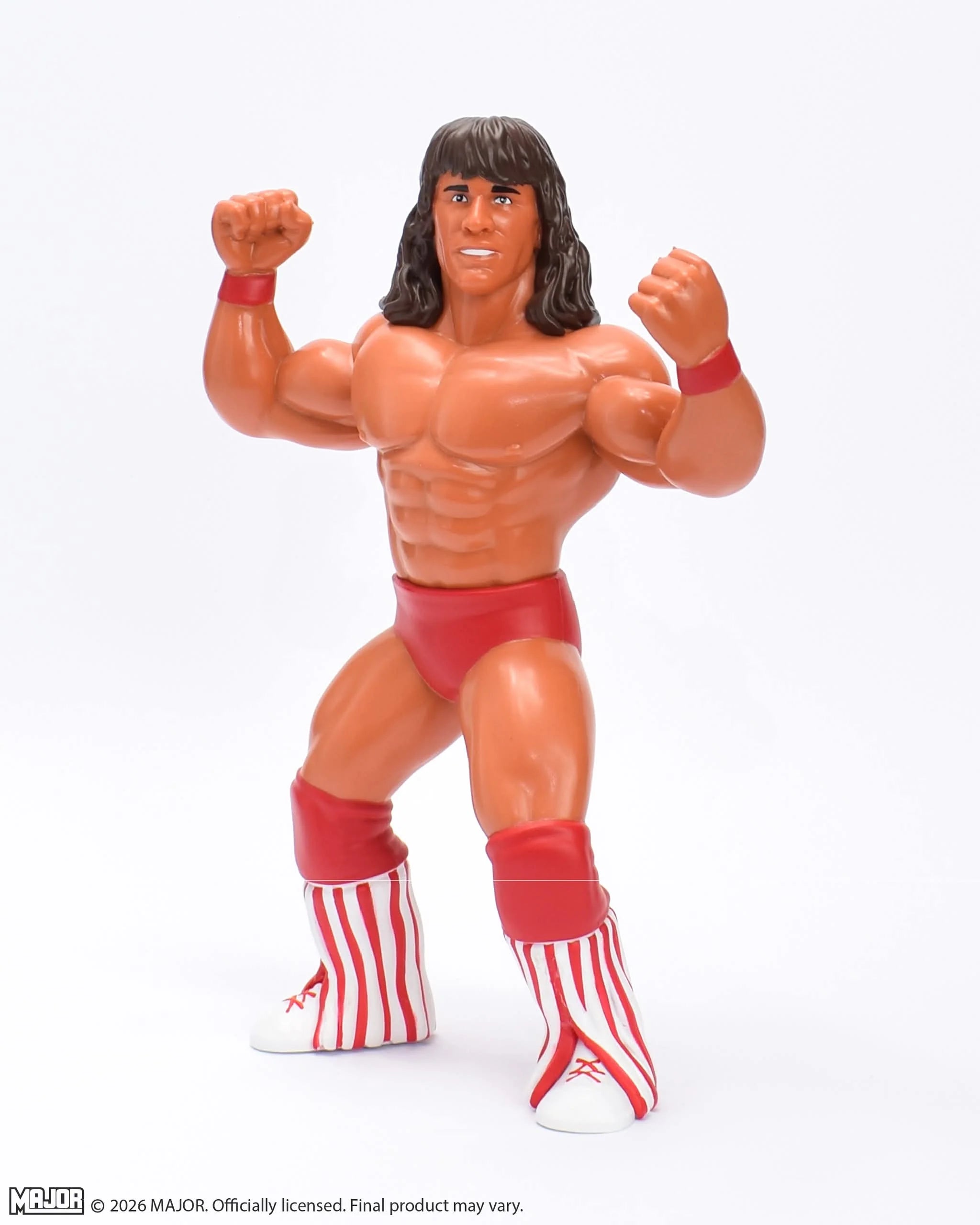 Kerry Von Erich Major Big Rubber Guys 1:9 Scale 8-Inch Posed Wrestling Figure by Major in red trunks and striped boots standing flexed