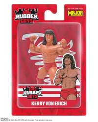 Kerry Von Erich Major Big Rubber Guys 1:9 Scale 8-Inch Posed Wrestling Figure by Major in red trunks packaging