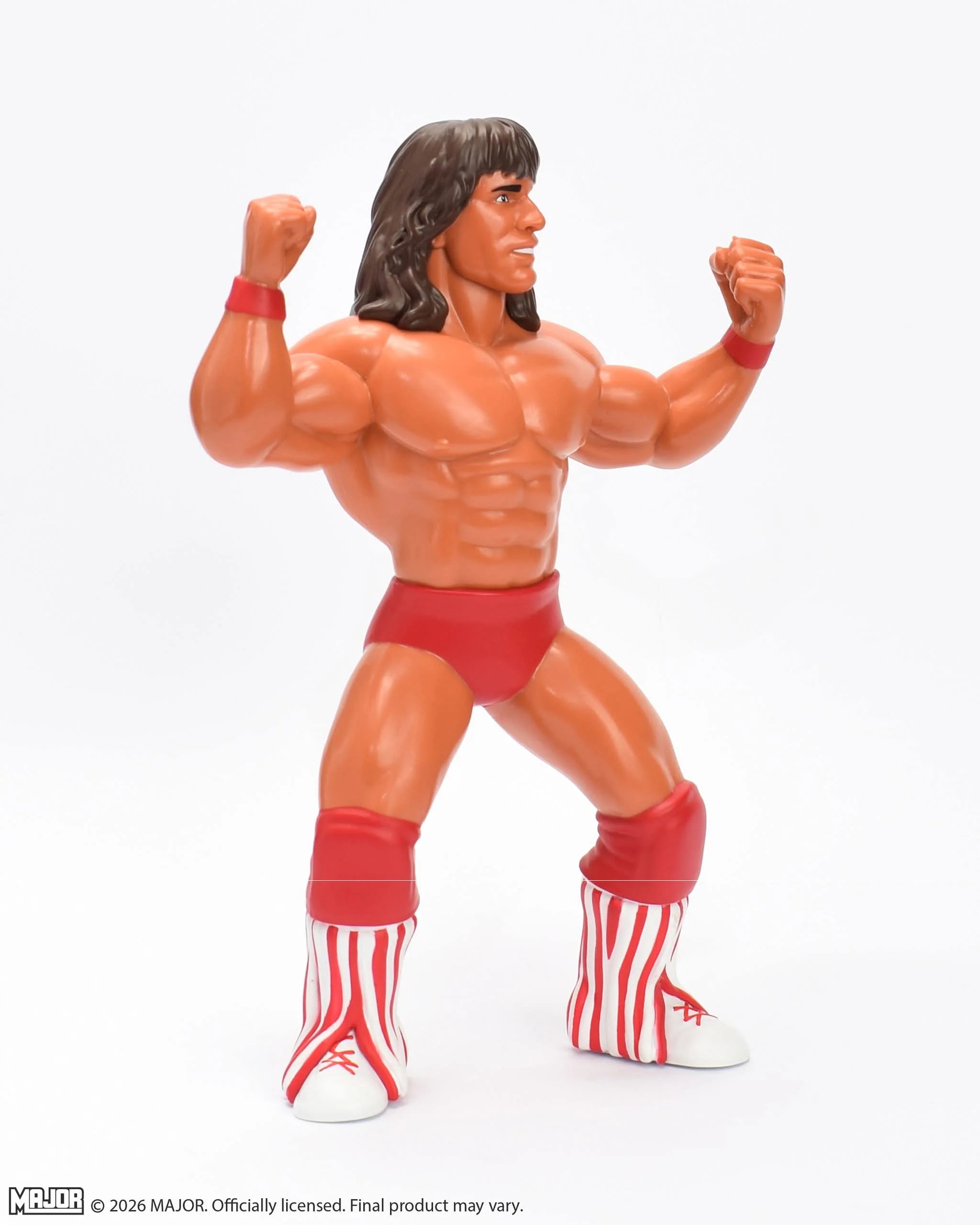 Kerry Von Erich Major Big Rubber Guys 1:9 Scale 8-Inch Posed Wrestling Figure by Major in red trunks and striped boots