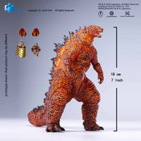 Burning Godzilla 7" Action Figure - Hiya Toys Exquisite Basic standing with alternate parts displayed beside it