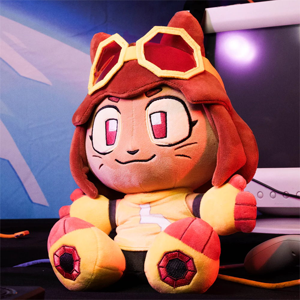 Kit Plush Gameoverse Official Collectible Figure by Glitch Productions, soft red and yellow character plush with goggles and expressive eyes
