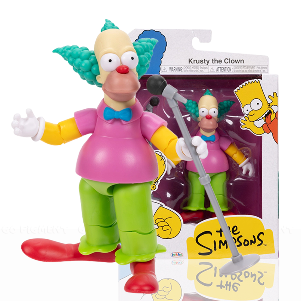 Krusty with Microphone Wave 2 Action Figure The Simpsons 5in Scale by Jakks Pacific in pink shirt and green pants