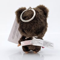 4" Monchhichi Keychain - Kuma Bear in Blue Bib by Sekiguchi, brown bear keychain back view