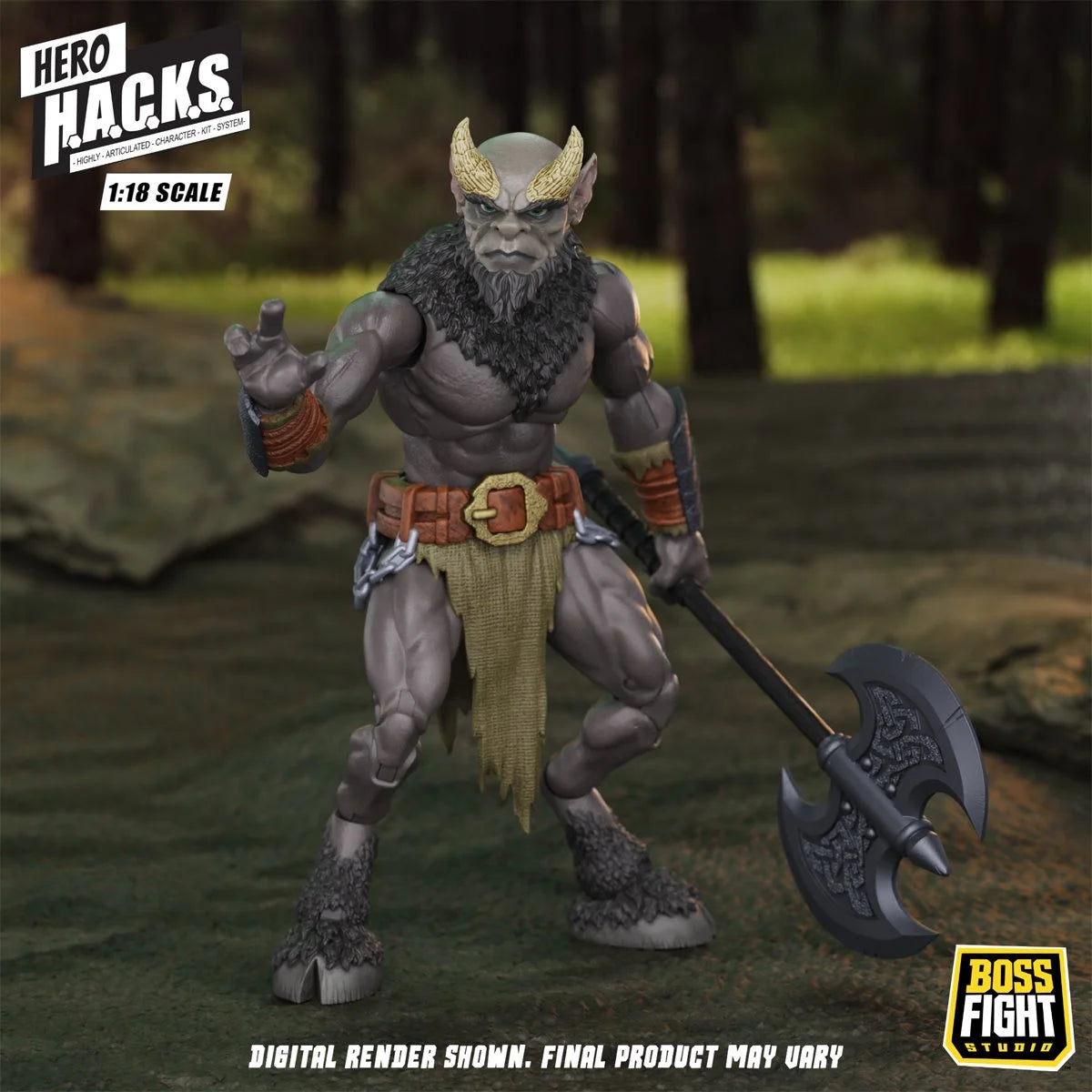 Minos Auroxos 4" Boss Fight Studio Action Figure Hero HACKS Articulated with battle axe