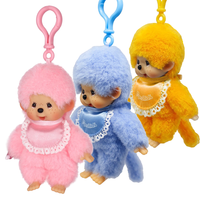 Monchhichi Lacie Satin Bib Plush Keychain 3-Pack Set (Orange, Pink, Blue)