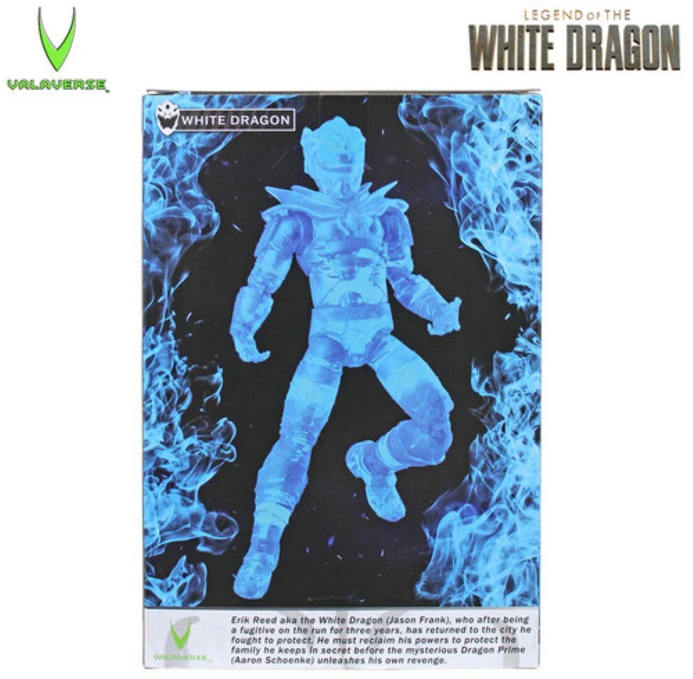 White Dragon character poster with a blue figure surrounded by swirling smoke, titled Legend of the White Dragon
