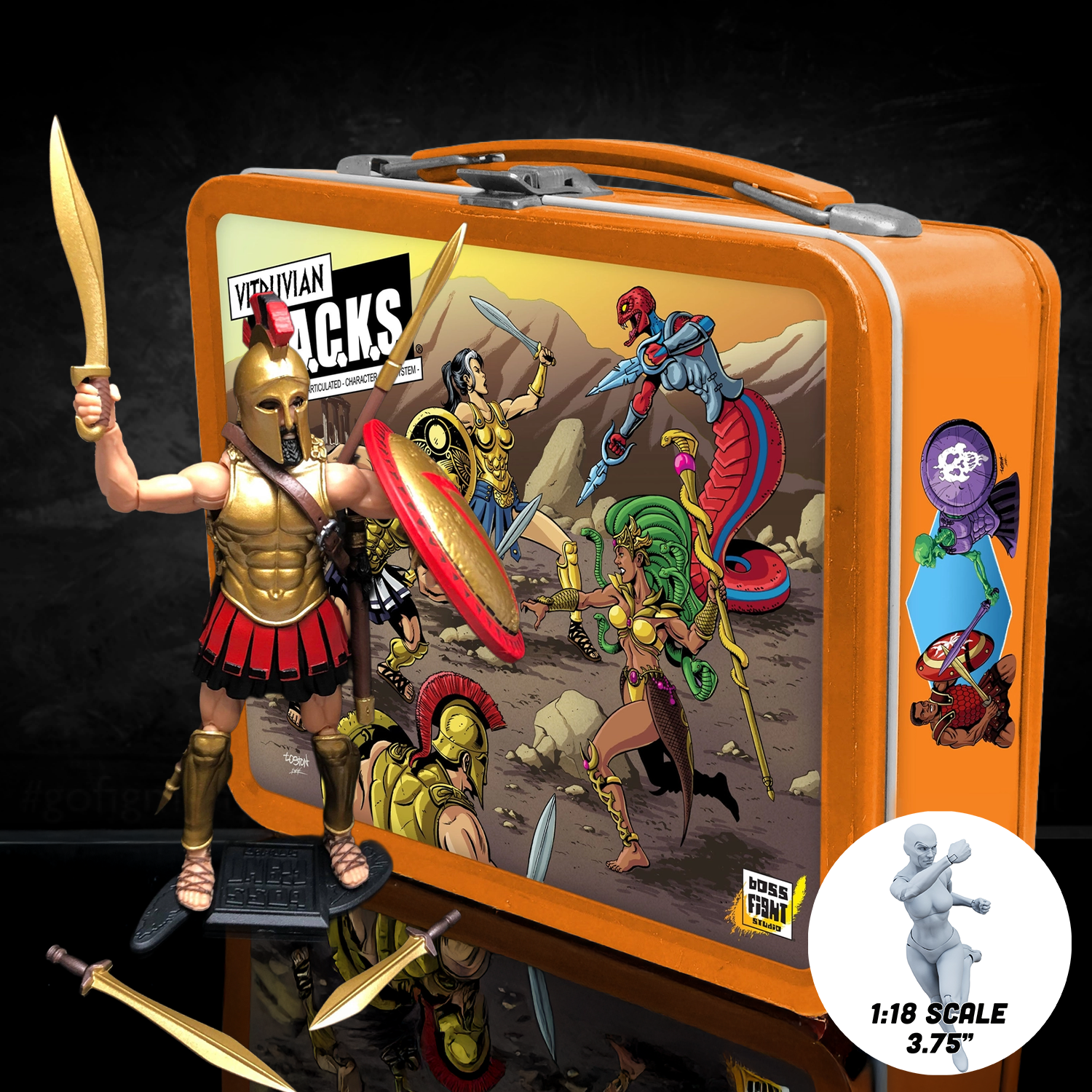 Leonidas Leader of the 300 Vitruvian H.A.C.K.S. Action Figure with Full Size Metal Themed Lunchbox by Boss Fight Studio Llc new in box