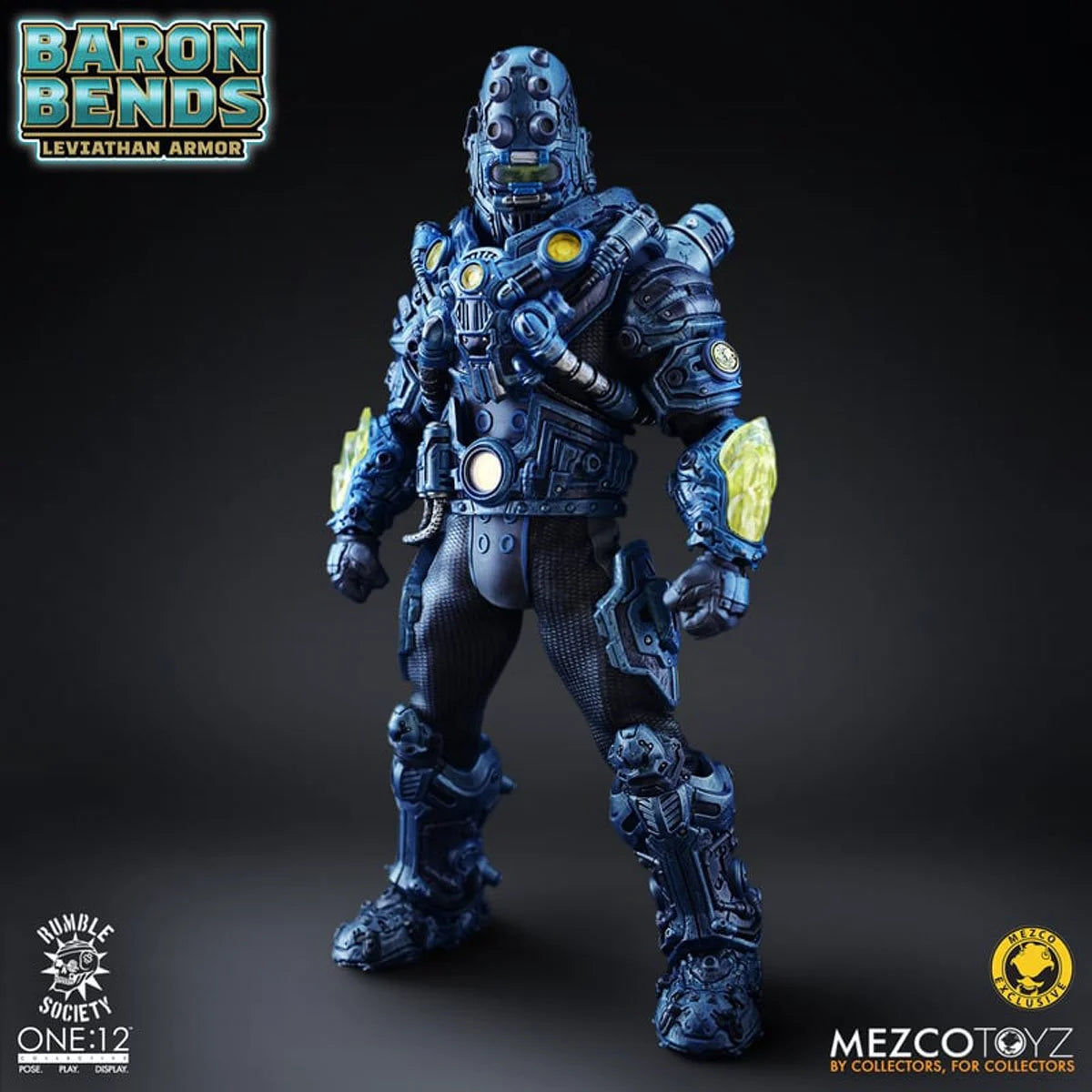 Baron Bends Leviathan Armor Rumble Society One:12 Collective Action Figure by Mezco Toyz Light-Up 6.7 in in blue armor
