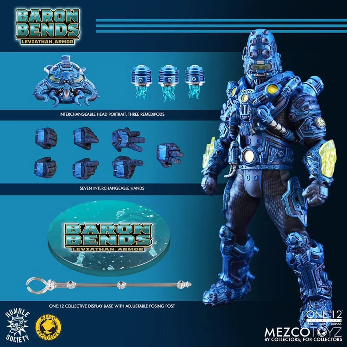 Baron Bends Leviathan Armor Rumble Society One:12 Collective Action Figure by Mezco Toyz Light-Up 6.7 in