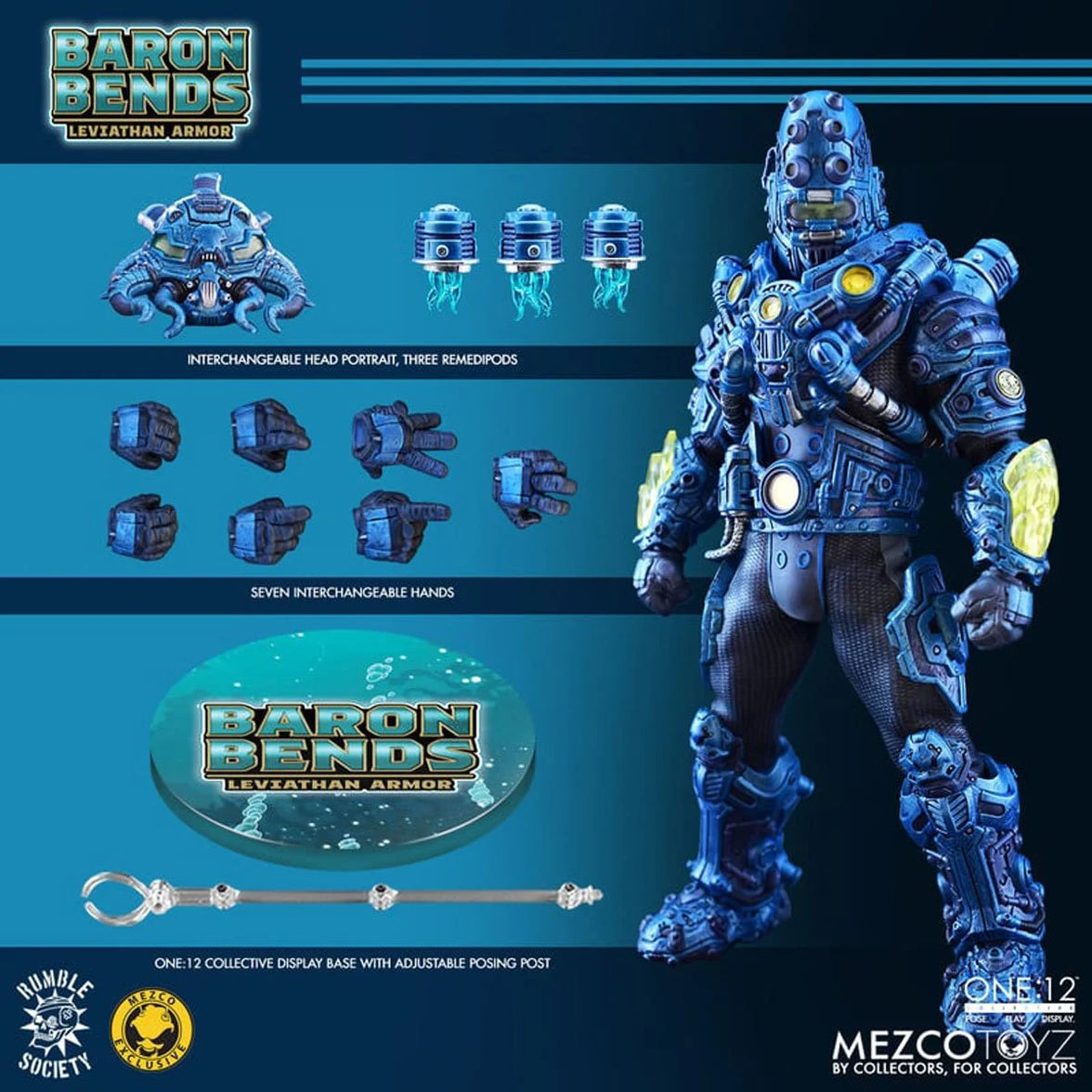 Baron Bends Leviathan Armor Rumble Society One:12 Collective Action Figure by Mezco Toyz Light-Up 6.7 in
