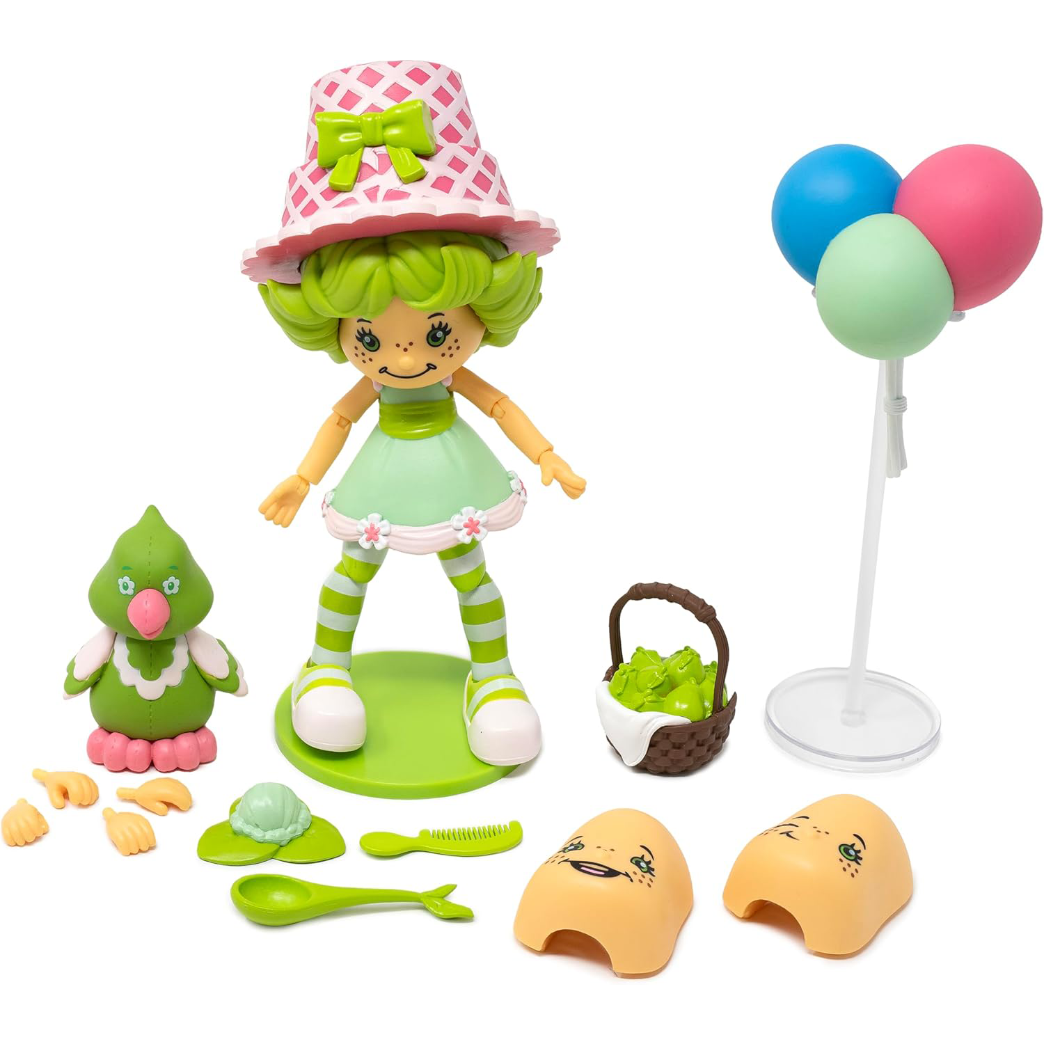 Boss Fight Studio Llc Lime Chiffon figure with pink hat, green dress, bird, basket, balloons, and multiple accessories on green base