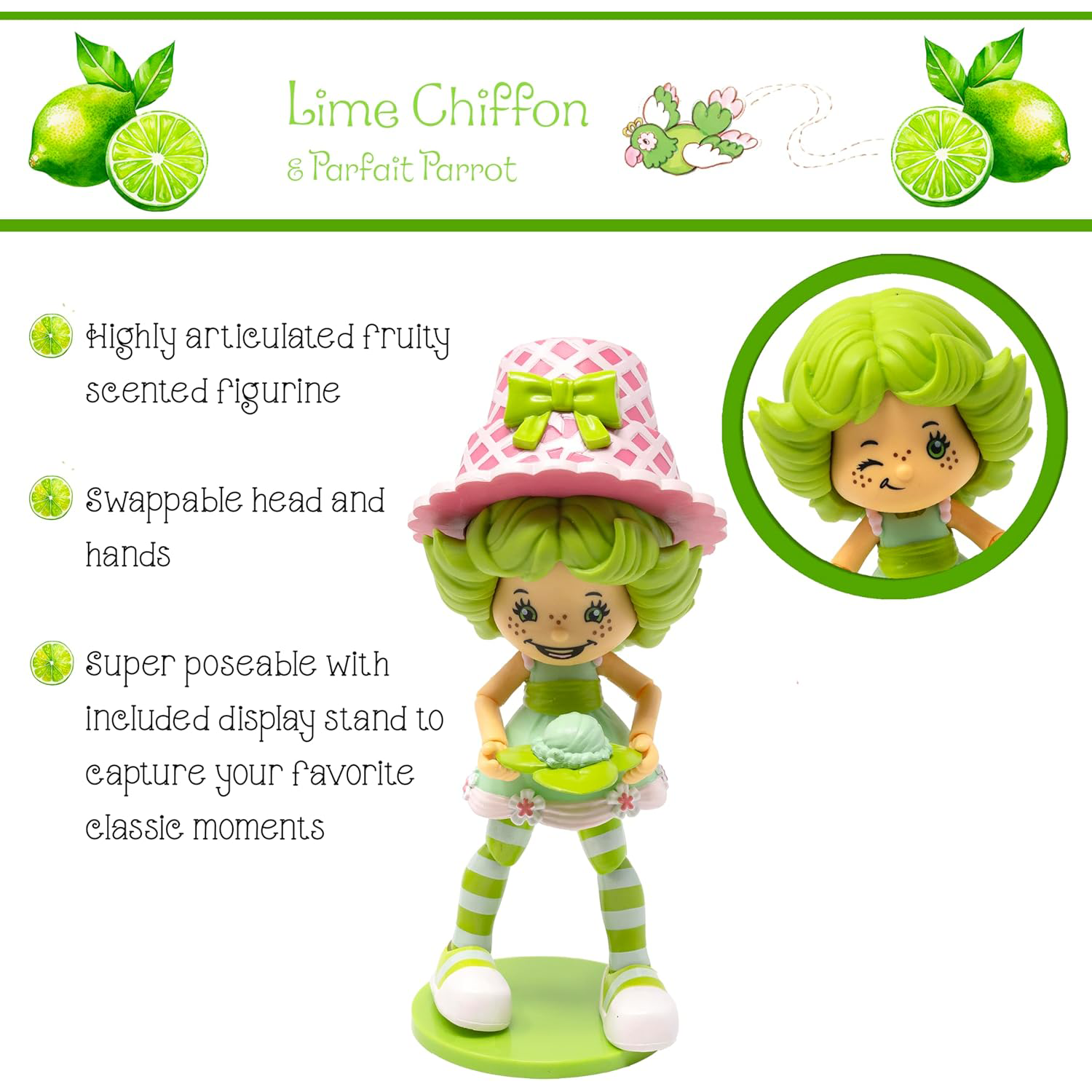 Boss Fight Studio Llc Lime Chiffon collectible figure with green hair, pink hat, striped tights, and swap accessories on display base