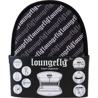 Loungefly mini-backpack insert organizer with repeating logo pattern and compact design for easy storage and organization