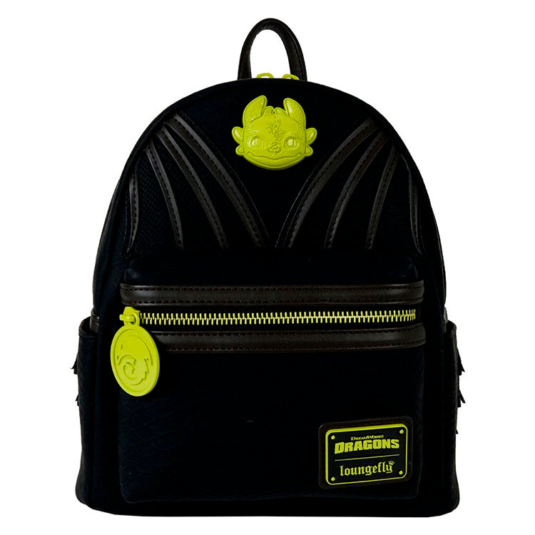 Loungefly mini-backpack inspired by How to Train Your Dragon featuring Toothless design and faux alligator leather details