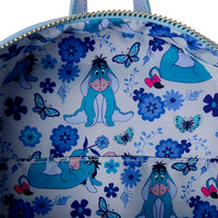 Loungefly Winnie the Pooh Eeyore and butterflies mini-backpack interior with blue floral and butterfly print