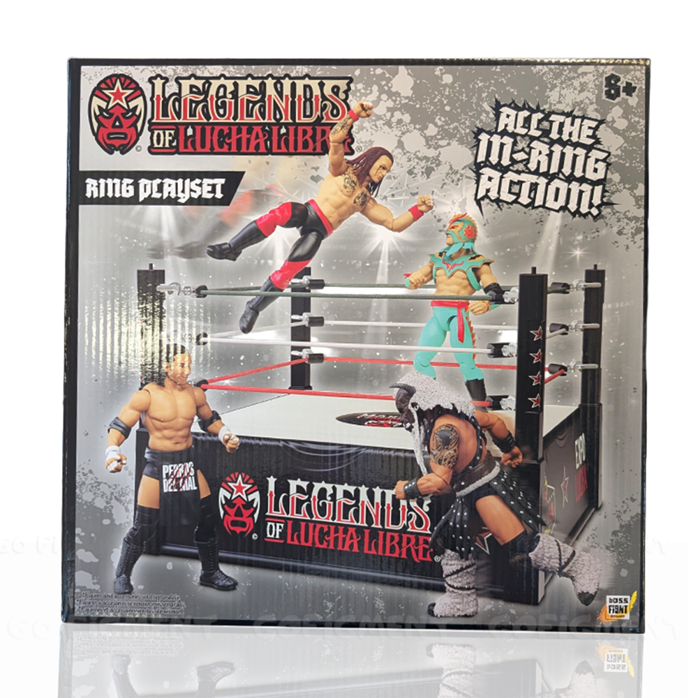 Wrestling Ring Playset Legends of Lucha Libre Premium 1:12 Scale 6" by Boss Fight Studio Llc with action figures in ring