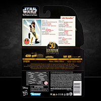 Back of Hasbro Star Wars Black Series Luke Skywalker 6 inch figure packaging with 50th Lucasfilm logo