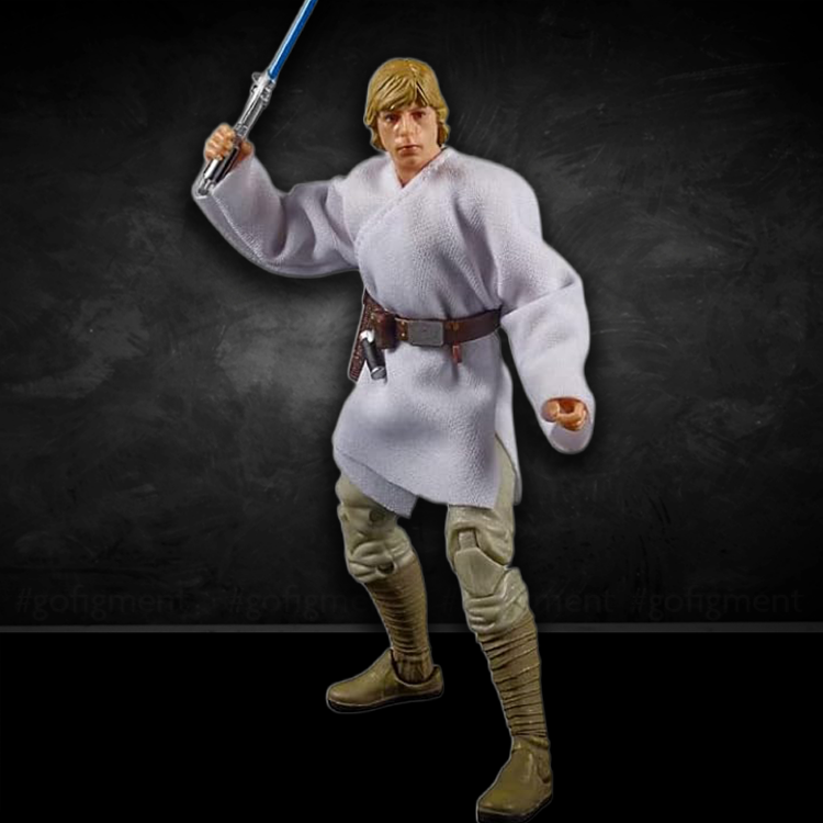 Hasbro Black Series 6-inch Luke Skywalker action figure with lightsaber and soft-goods tunic from Star Wars A New Hope