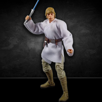 Hasbro Black Series 6-inch Luke Skywalker action figure with lightsaber and soft-goods tunic from Star Wars A New Hope