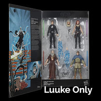 Star Wars Black Series action figures set featuring Luke Skywalker, Luuke, Joruus C’baoth, and Mara Jade collectibles