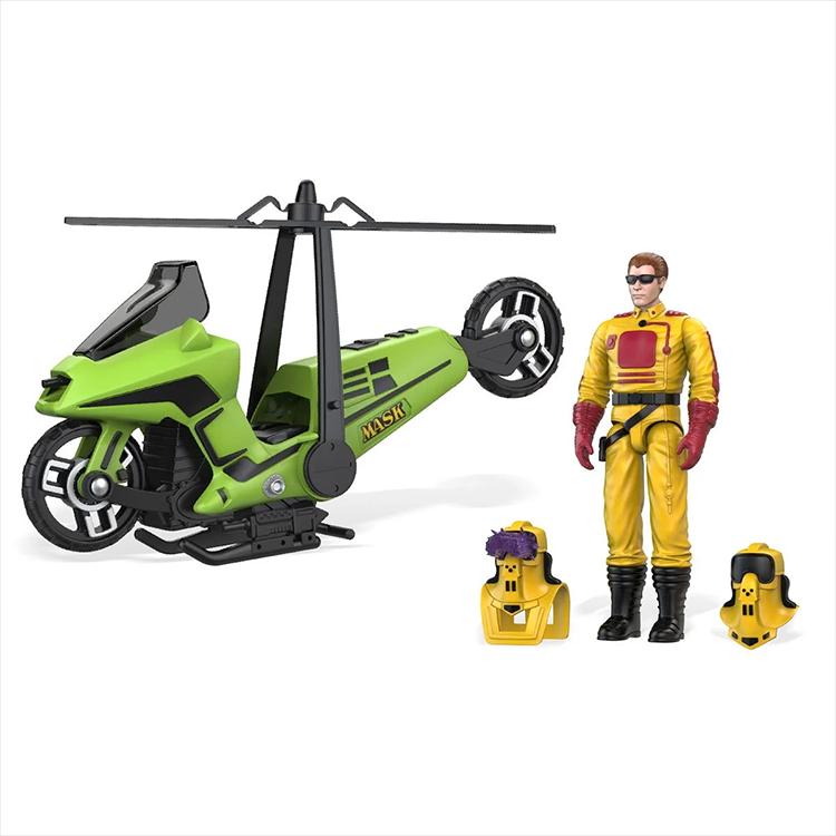 Loyal Subjects M.A.S.K. Condor figure with transforming green motorcycle and removable Hocus Pocus mask accessories