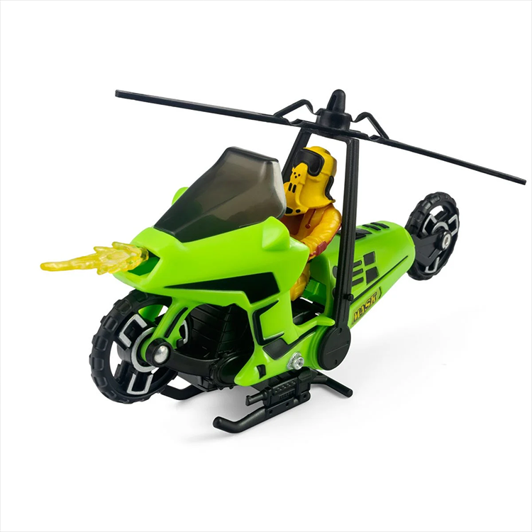 Green M.A.S.K. Condor vehicle by Loyal Subjects transforms from motorcycle to helicopter with figure and missile accessories