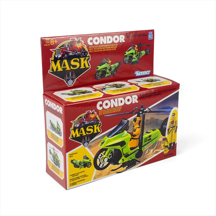 Loyal Subjects M.A.S.K. Condor motorcycle-to-helicopter transforming action figure in vintage packaging box.