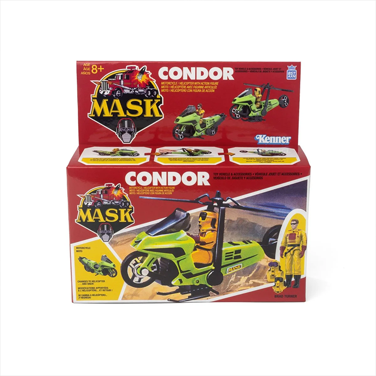 Vintage Kenner M.A.S.K. Condor toy motorcycle that transforms into an attack helicopter with figure and accessories
