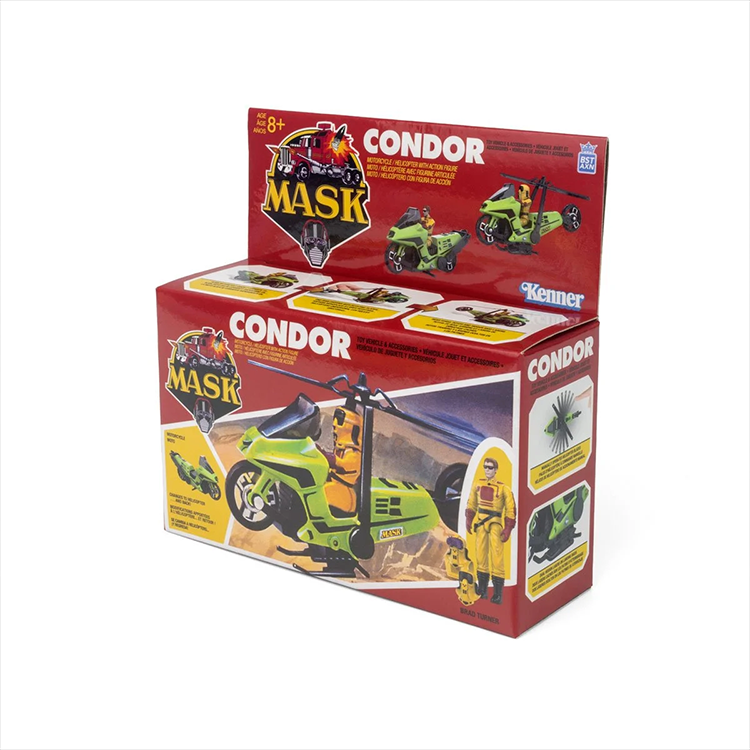 Loyal Subjects M.A.S.K. Condor vehicle and Brad Turner figure in retro-style packaging with transformation details.