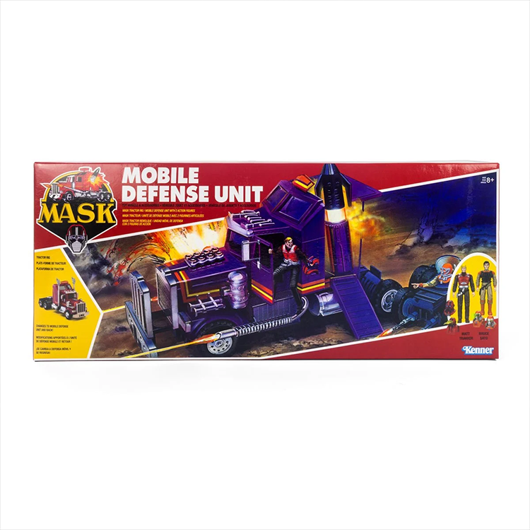The Loyal Subjects M.A.S.K. Mobile Defense Unit playset with figures Matt Trakker and Bruce Sato in retro packaging