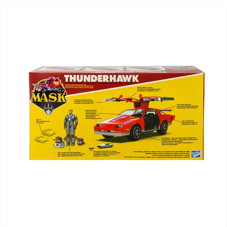 Loyal Subjects M.A.S.K. Thunderhawk transforming sports car to jet fighter with Matt Trakker figure in retro box.