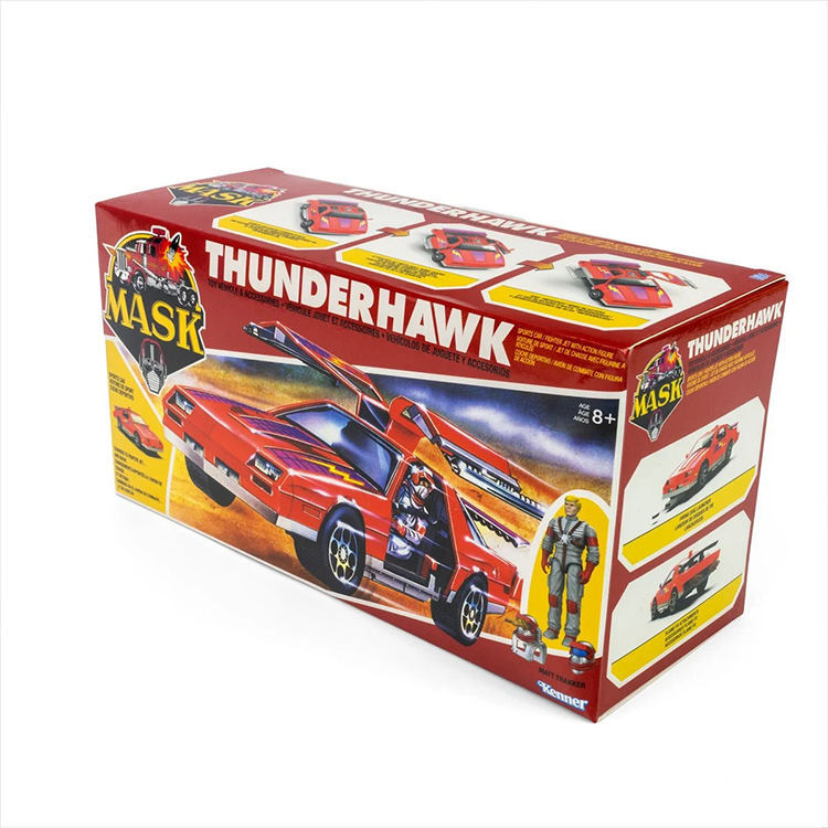 M.A.S.K. Thunderhawk Vehicle by Loyal Subjects in retro packaging showing car transforming into jet fighter with figure.