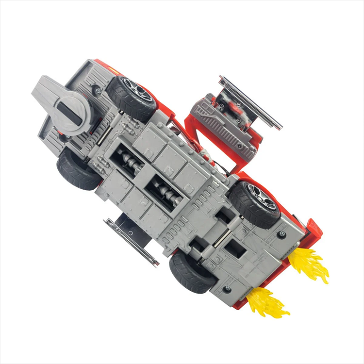 Loyal Subjects M.A.S.K. Thunderhawk vehicle playset shown transforming from sports car to jet fighter with flame effects