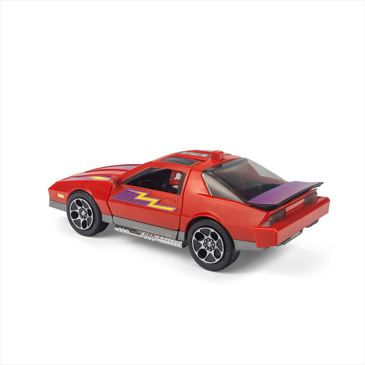 Red Loyal Subjects Thunderhawk sports car toy with purple spoiler and lightning bolt decal on side